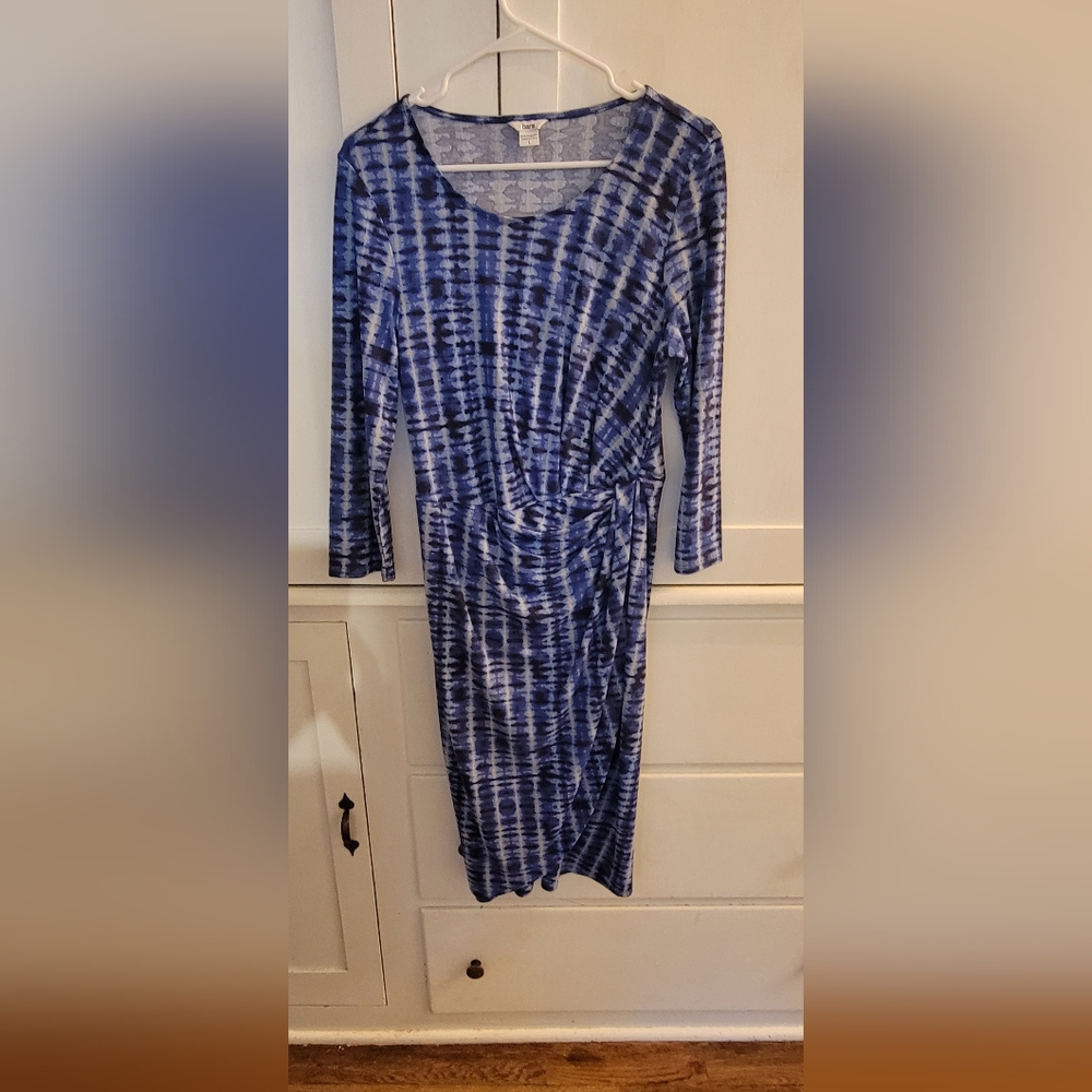 BAR III St Barths Navy Blue & White 3/4 Sleeve Midi Length Wrap Dress